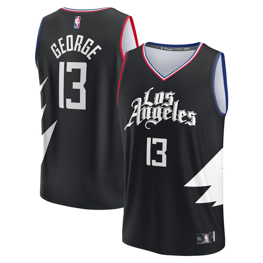 Men Los Angeles Clippers #13 Paul George Fanatics Branded Black 2022-23 Fast Break Replica NBA Jersey